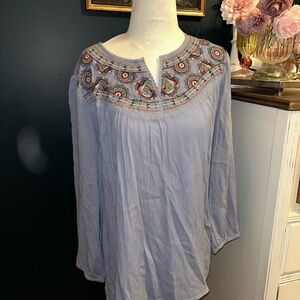 Coldwater Creek Light Blue Embroidered Top
